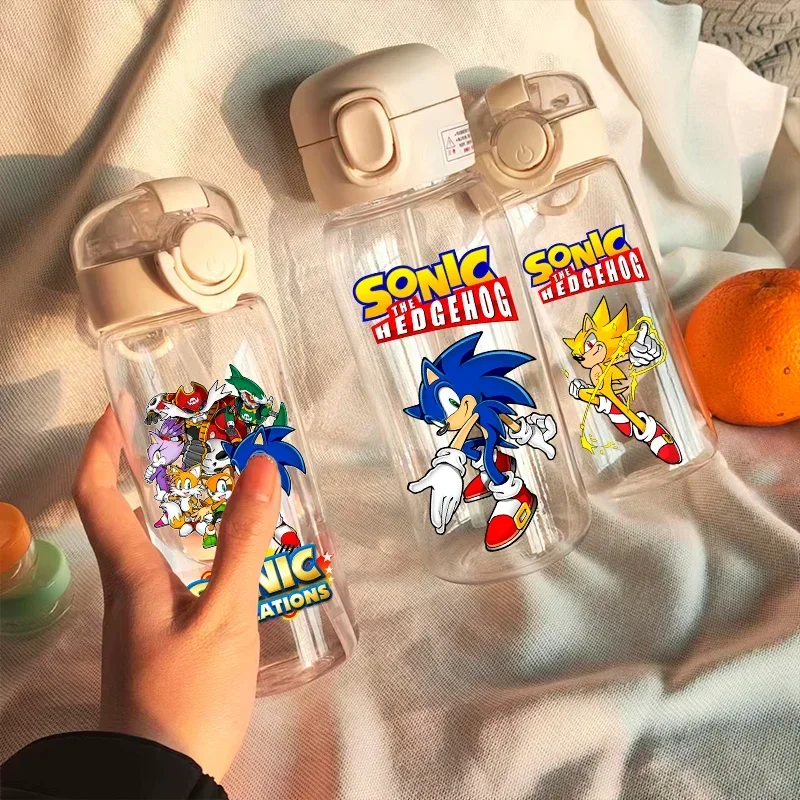 400\600ml Sonic The Hedgehog Transparent Plastic Straw Water Cup Outdoor Sports Portable Childrens Drinking Water Bottle Gifts