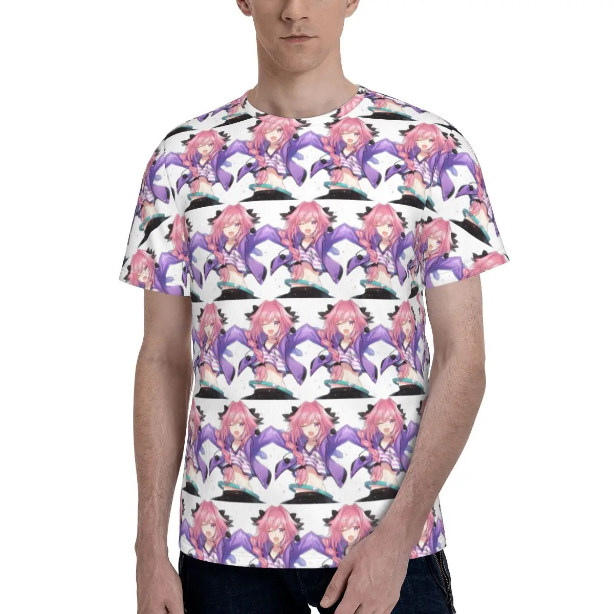 Fate Apocrypha Astolfo Anime T-Shirt for Men Cotton T Shirts Men's Short Sleeve Crew Neck Summer Clothes Tops