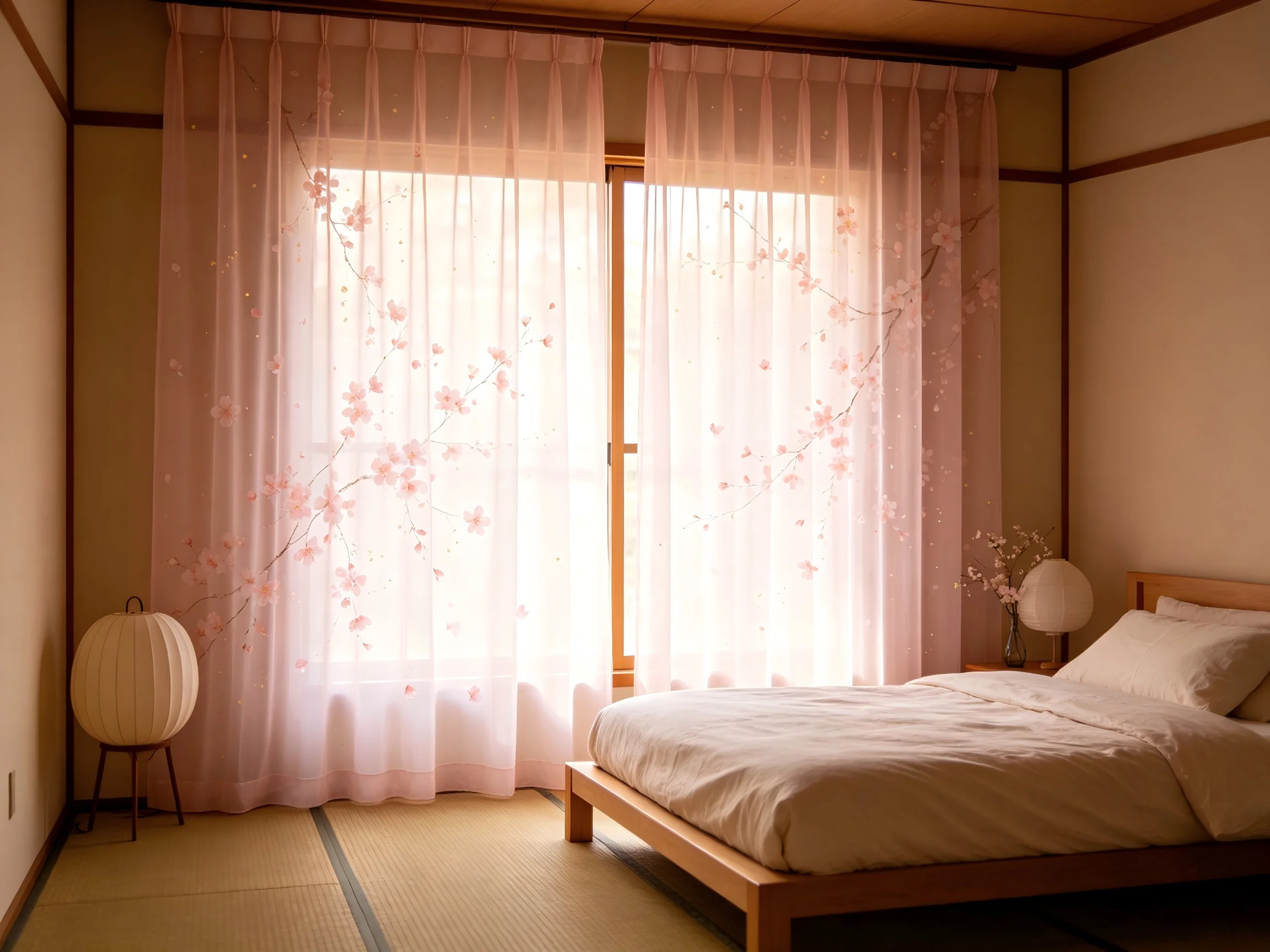 200162    Light pink cherry blossom chiffon curtain