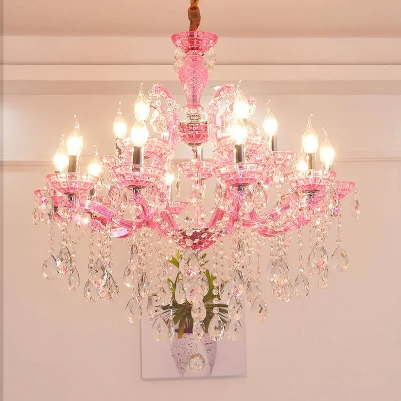 European Chandelier Ceiling Crystal Pandant Lamps Princess Warm Pink/Blue/purple/red Crystal Lamp Creative Room Decorative Light