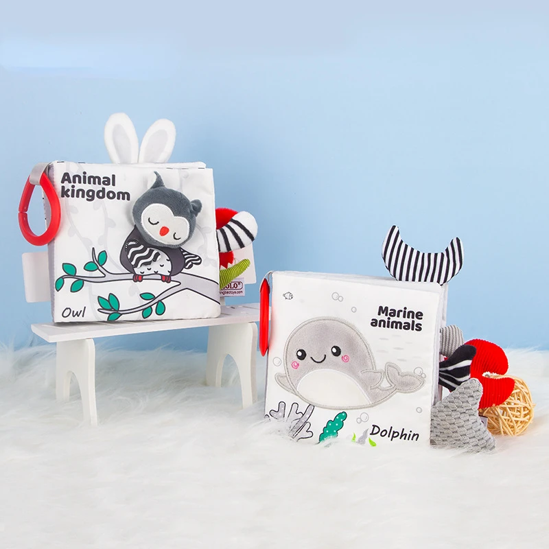 0-36Month Infant Baby Cloth Book Black and White Tail Book Stimulates Variety of Tactile Training Not Be Torn Cloth Book