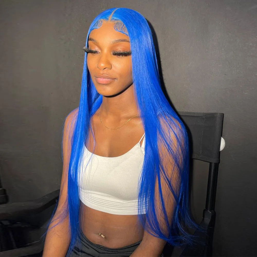 باروكة من شعر طبيعي أزرق كحلي 13x4 باروكات أمامية من الدانتيل للنساء شعر برازيلي مستقيم 613 باروكة أمامية من الدانتيل الملون شعر بشري #3