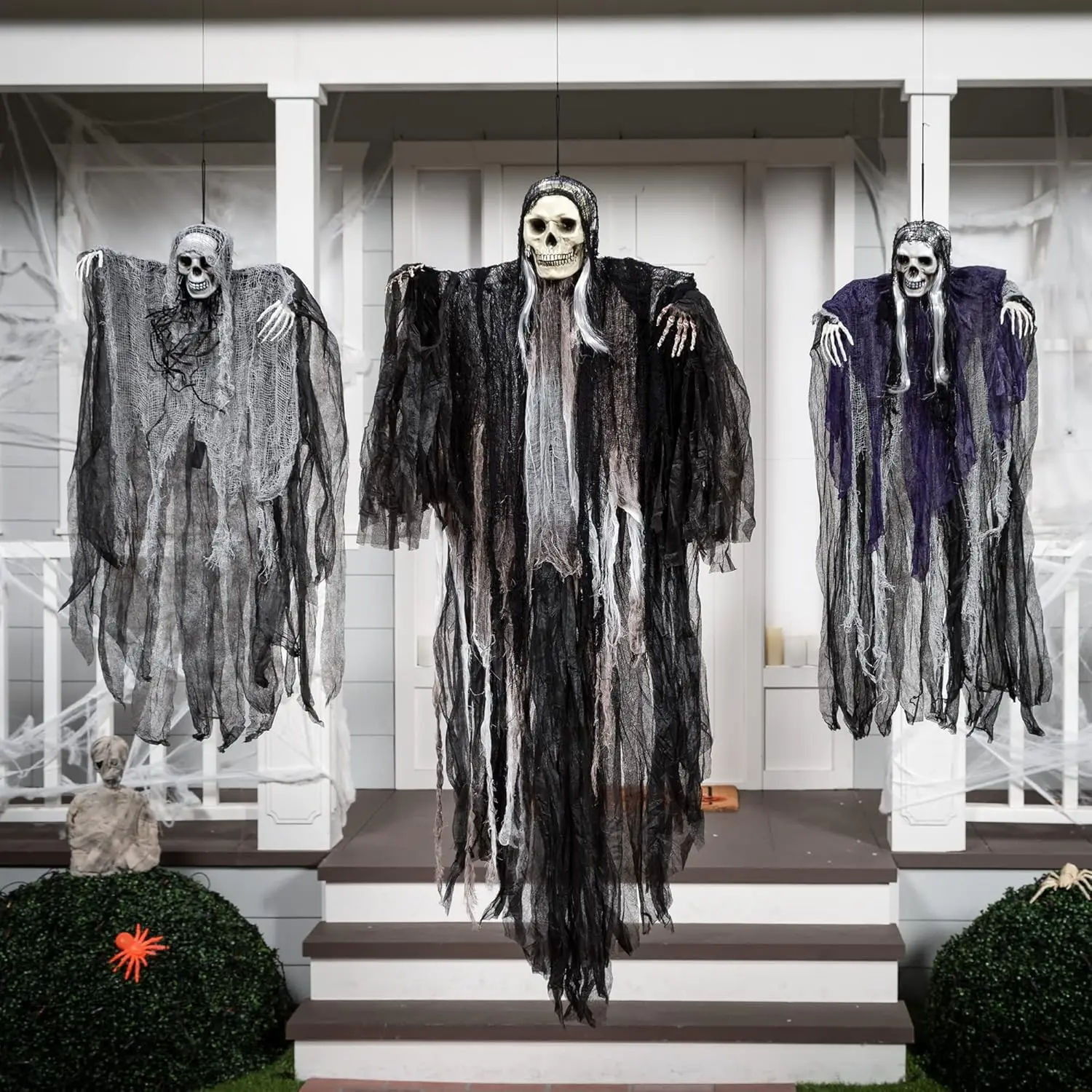 3 Pack Hanging Halloween SkeletonGhosts Decorations, Grim Reapers for Best Halloween Outdoor Decorations