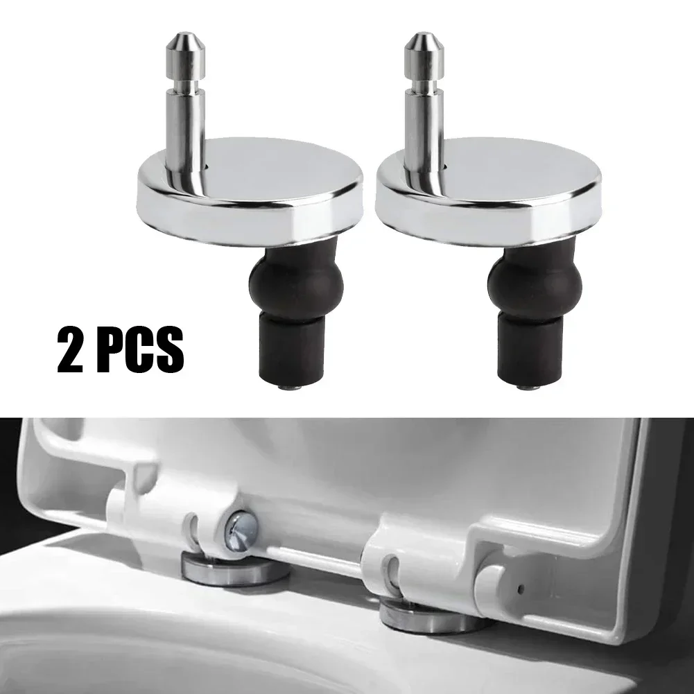 2x Toilet Seat Hinges Fitting Strong Top Close Accessories Black & Silver Heavy Duty Release Quick Replacement