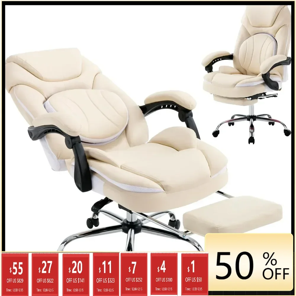 

Ergonomic Reclining Administrative Office Chair with Footrest, Suitable for Women's Wide Seats