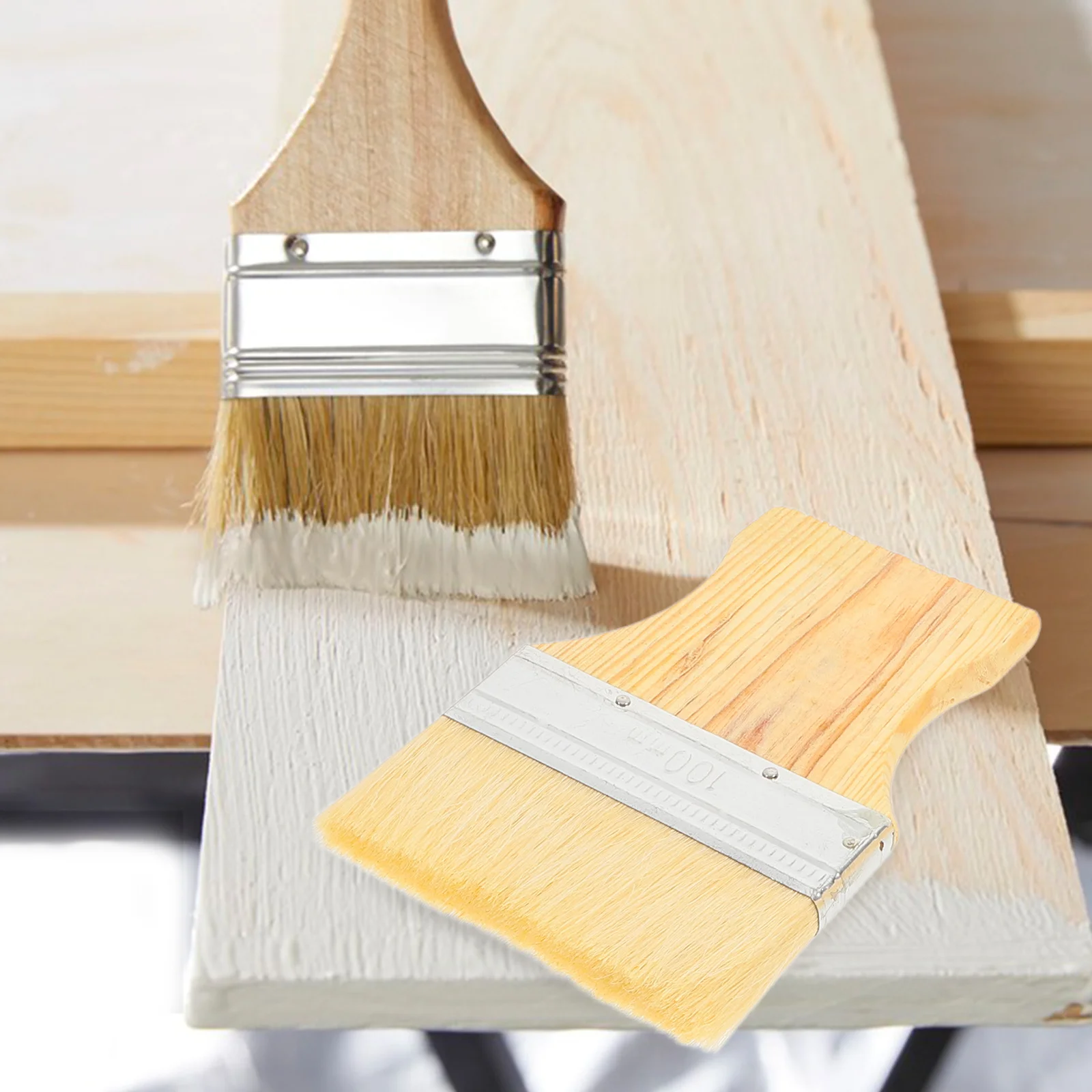 

3Pcs Flat Paddle Paint Brush Wooden Handle Soft Bristles Ergonomic Grip Wall Furniture Artistic Projects Painting Tools