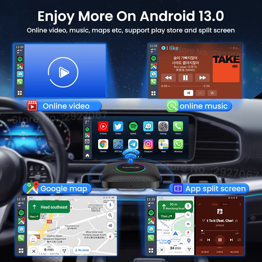 CarlinKit CarPlay Ai Box Android 13 SM6225 8 rdzeni 8G + 128G dla Netflix Smart TV Box bezprzewodowy CarPlay Android Auto 512GB przez TF