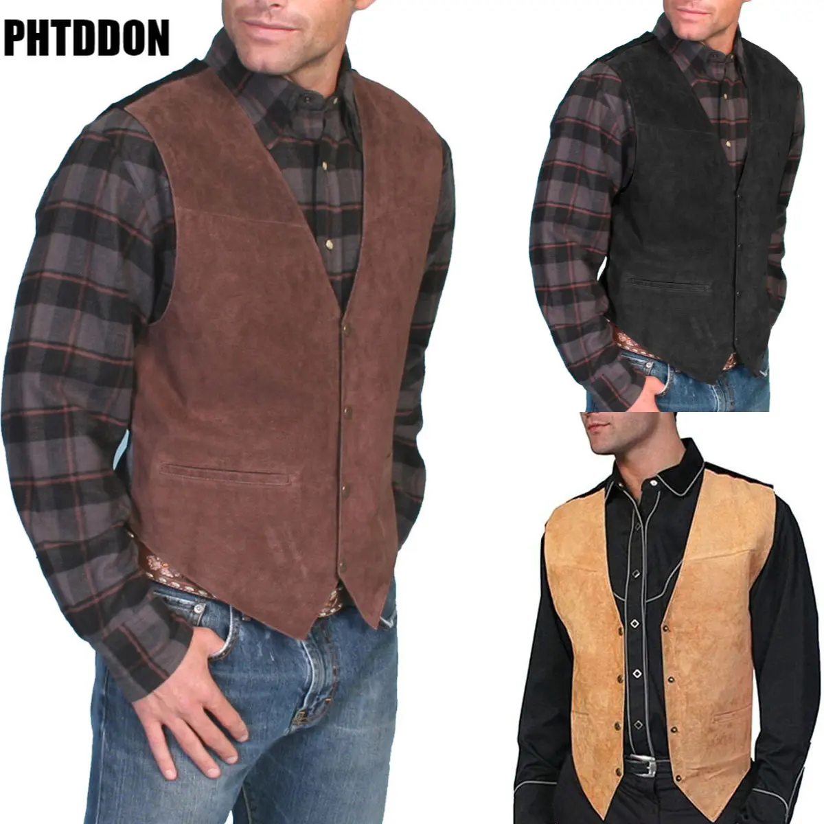 Mens Suede Leather Western Vest