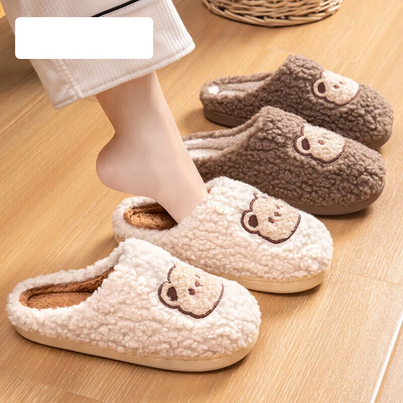 Winter Children Cotton Slipper Cute Bear Flats House Indoor Shoes Non-slip Comfort Women Girls Fur Slipper Plush Warm