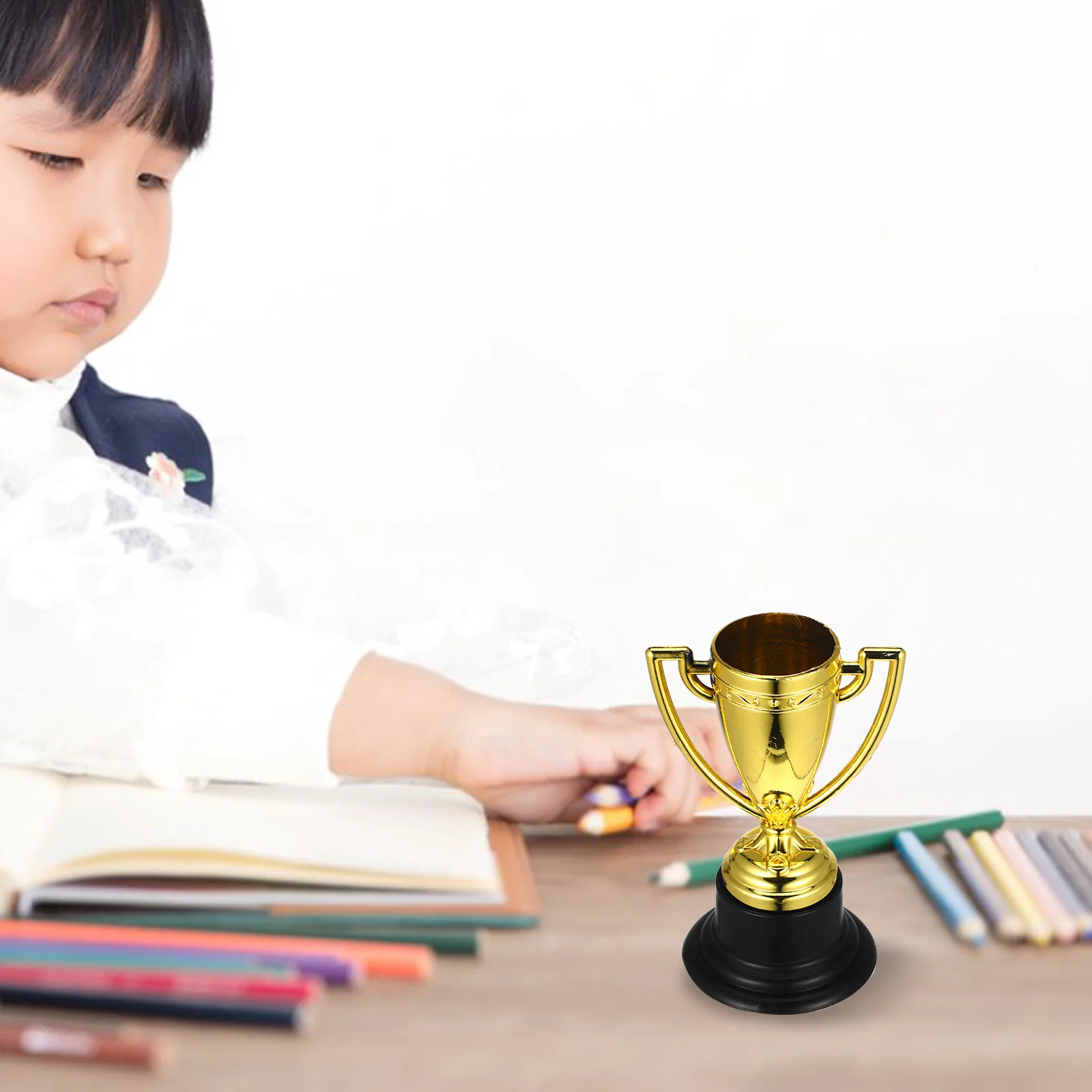 12pcs Golden Mini Award Trophy Plastic Reward Prizes Decor Kindergarten Kids Gift Awards Trophy with Black Base for Competition