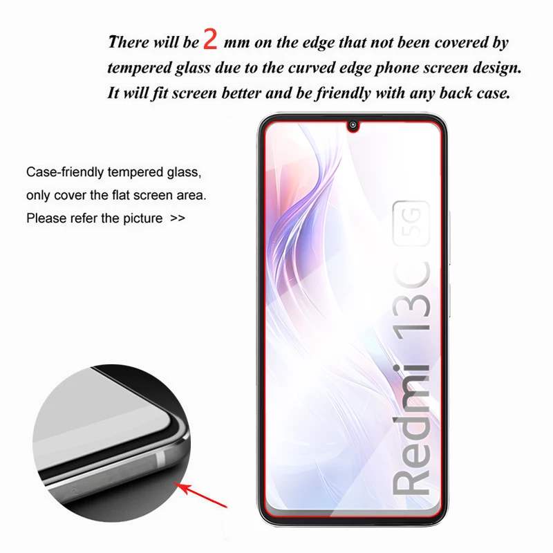 For Redmi 13C Glass Full Glue Clear Screen Protector For Xiaomi Redmi 10C 11A 12 12C 13C Tempered Glass For Redmi 13C Lens Film