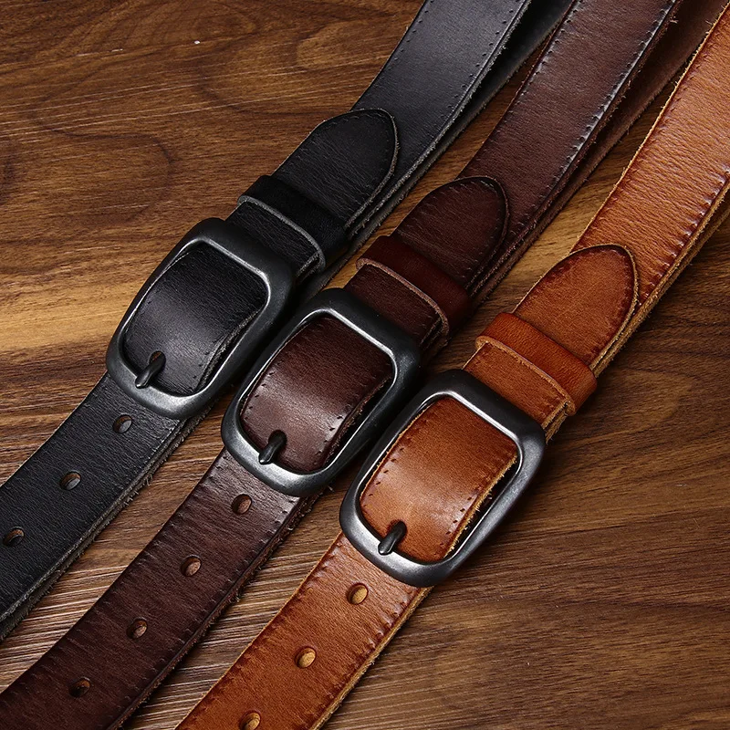 3.3CM  Men Belt Washed Vintage Old Fashionable All match Cowhide Top Layer Casual Jeans Unisex High Quality Genuine Leather