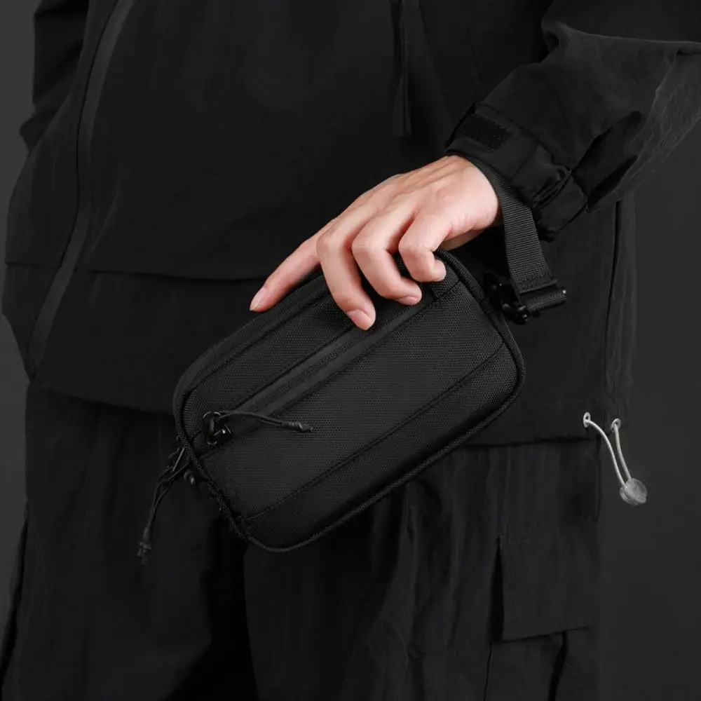 Fashion Square Nylon Crossbody Bag Adjustable Black Single Shoulder Bag Wide Shoulder Strap Solid Color Messenger Bag Hiking