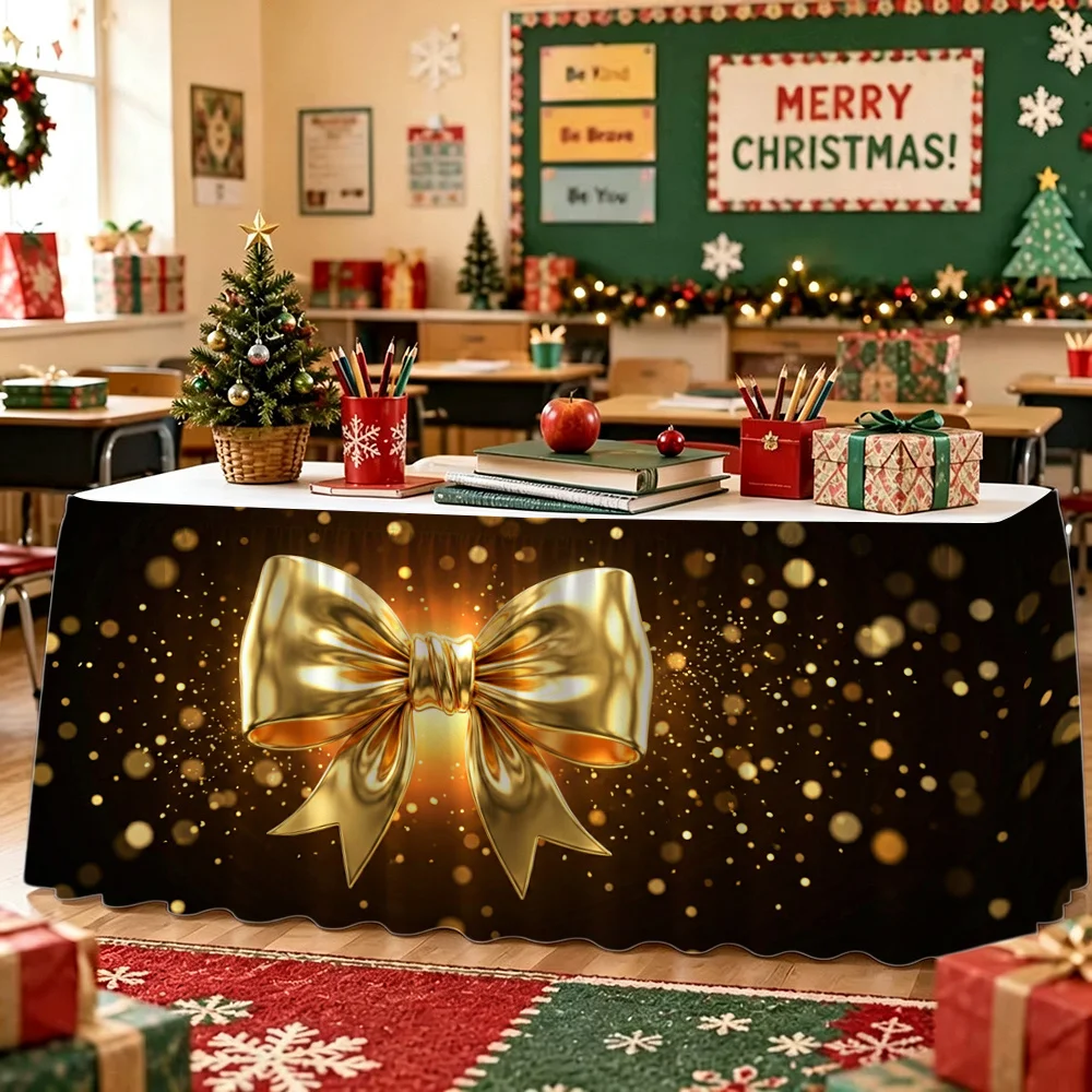Christmas table dress, gold bow, gold light spot pattern