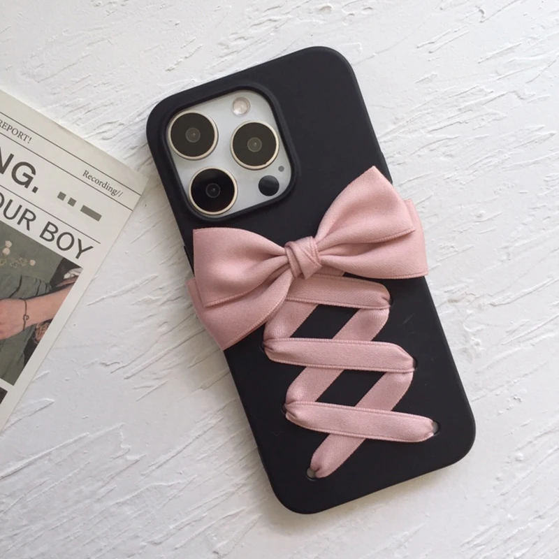 Loria Ballet Theme Y2K Girl\'S Phone Case Bow Handmade iphone 15 Pro Max Soft Case Silicone for iphone 16 14 13 11 12 Pro Max