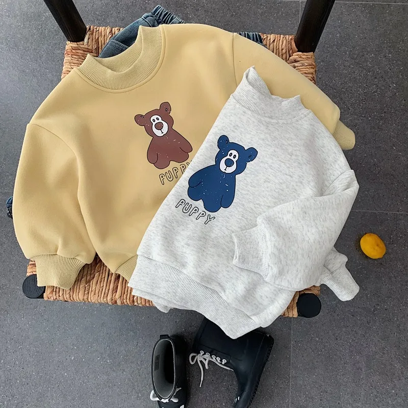 

2025 Winter New Children Long Sleeve Fleece Sweatshirt Boys Girls Plus Velvet Thick Pullover Cotton Kids Warm Casual Clothes