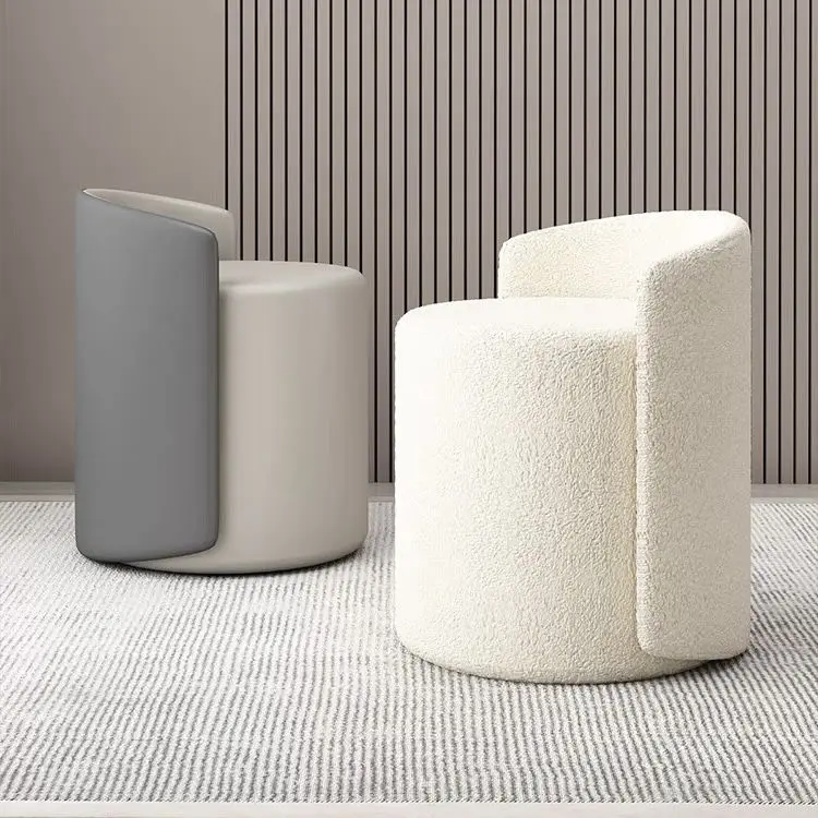 Nordic Furniture Multifunctional Lamb Wool Vanity Stool Luxury Cream-Style Fabric Makeup Chair Rotatable Leather Manicure Chair