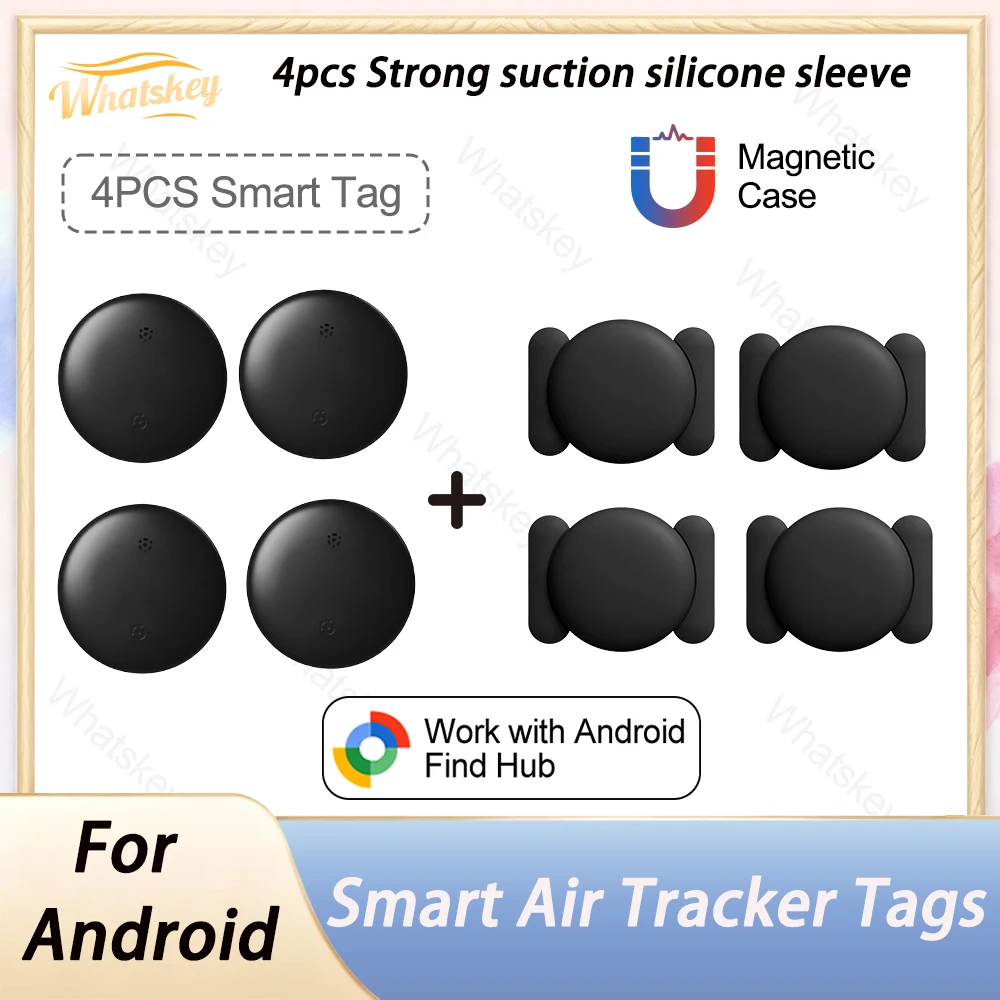 1/4Pack GPS Smart Tag for Android Find Hub Tracker Kit with Strong Magnetic Suction Silicone Shell Anti-loss for Motorcycles Car
