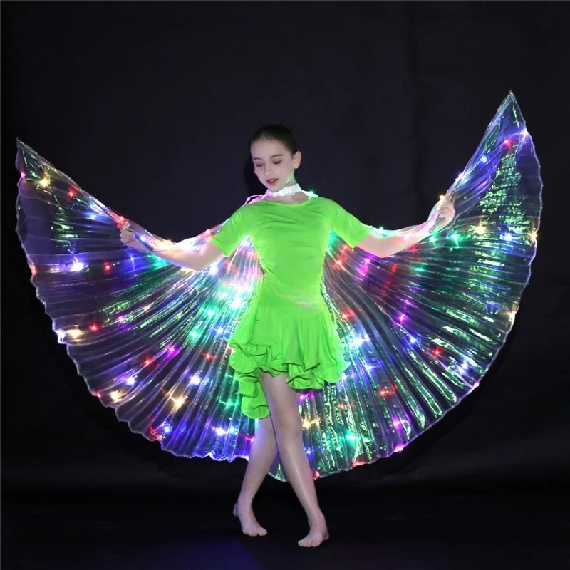 LED Wings Colorful Light Up Wings Dance Performance Belly Dance Show Glowing Feather Wings Wearable USB Powered Festival Party