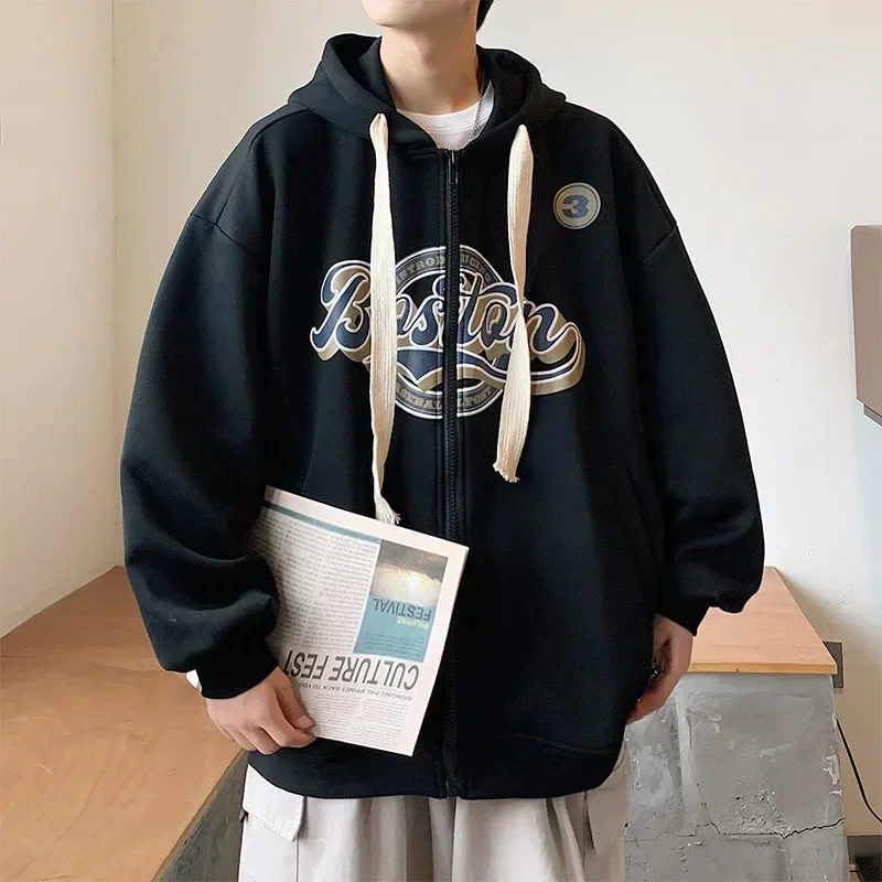 Autumn Streetwear Zip Up Hoodies Women Men Oversized Letter Print Sweatshirt Harajuku Korean Casual Y2k Tops Retro Baggy Jackets