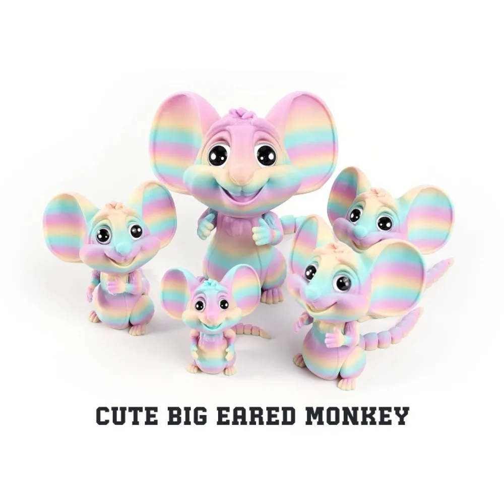 Juguetes de animales con estampado 3D de ratón, figura de ratón con orejas grandes y bonitas, juguete antiestrés articulado para decoración de escritorio del hogar, regalos para amigos