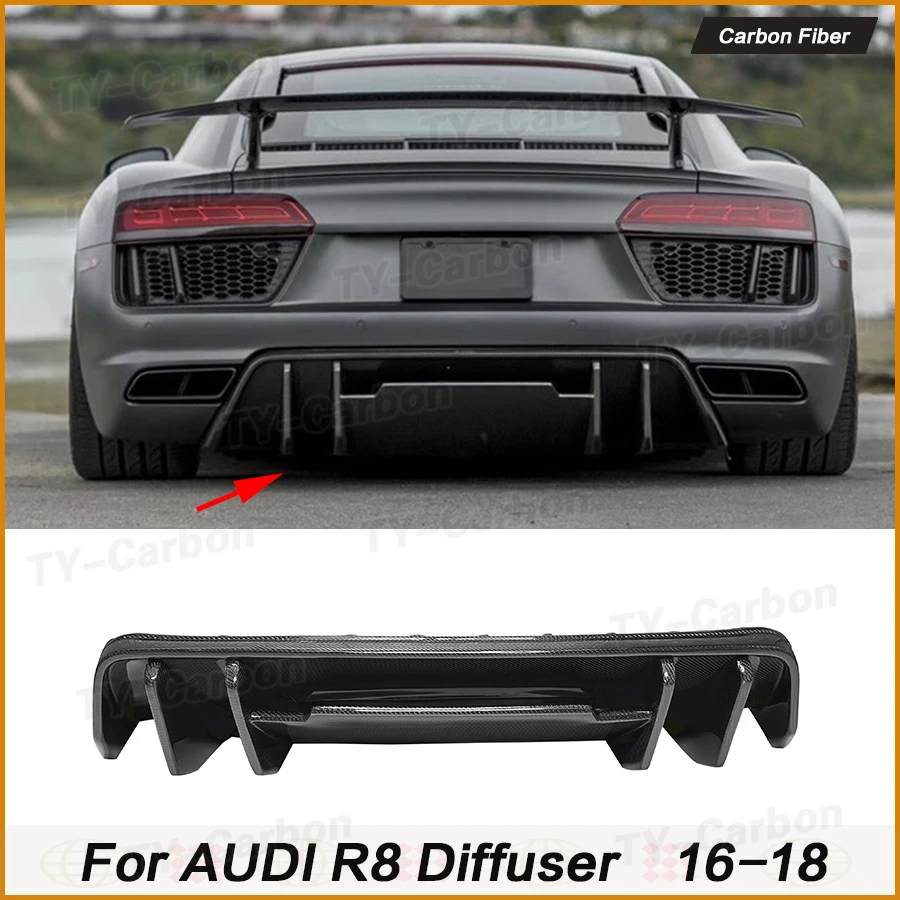 

Real Carbon Fiber Rear Diffuser for Audi R8 V8 V10 2-Door 2016-2018 Lower Lip Spoiler Valance Protector Body Kits FRP