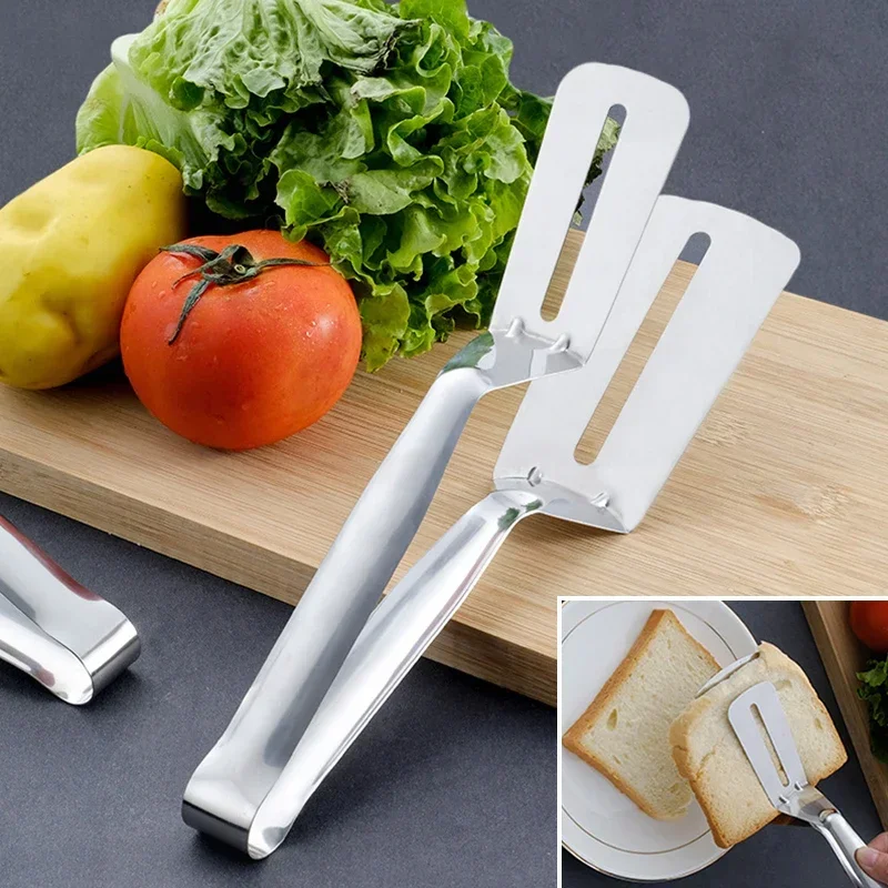 Stainless Steel Frying Spatula Multi-purpose Steak Grill Tongs Fish Spatula Bread Pizza Tongs Food Tongs Household Kitchen Tools