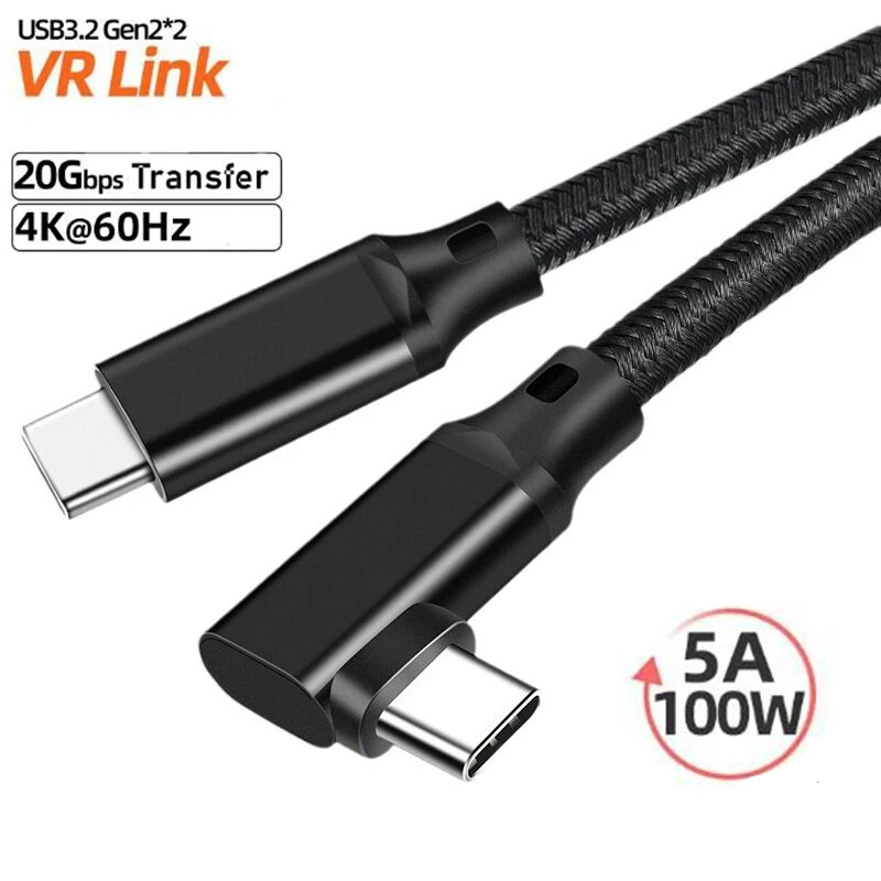 5m VR Link Cable USB3.2 Type C to Type-C Charging Data Extension Cord 90 Degree Elbow USB C For iPhone 15 Pro Max Samsung Xiaomi