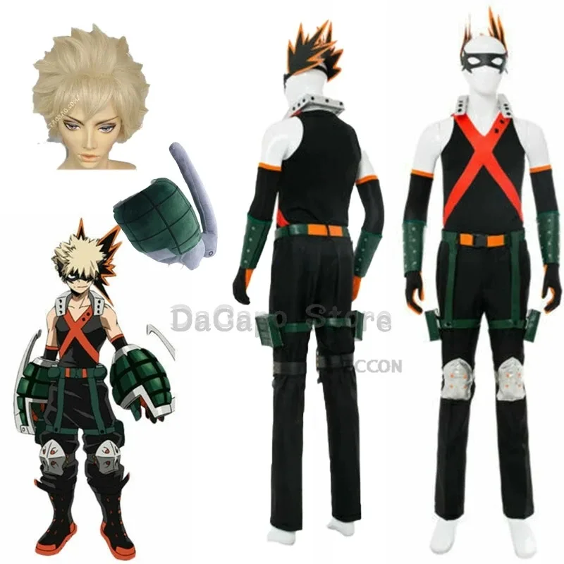 2025 22 Anime My Hero Bakugou Katsuki Cosplay Academia peluca hombres adultos pantalones abrigo cinturón trajes disfraz de Halloween Pro
