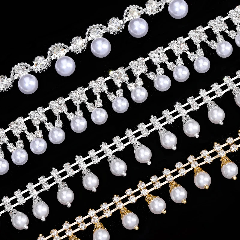 

DUCrystal 1yard/pack Resin Pearl Chain Crystal Glitter Glass Rhinestone Trimming Chain For Craft Home Decoration
