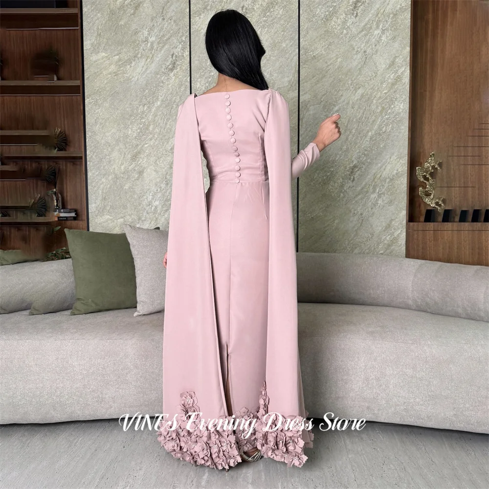 

VINES Light Pink Party Dress Button Back Evening Dress Square Neck Formal Gown with 3D Floral Hem Prom Gown for Women Customized