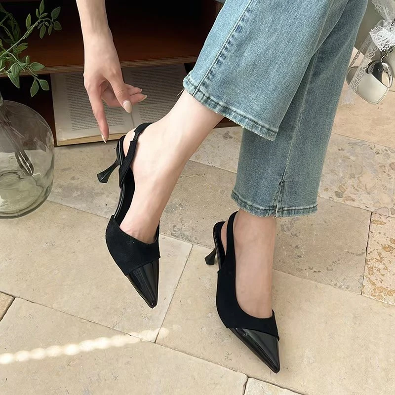 

Heel Thin-Heel Sandals for Women -Fairy Style, Temperament Patchwork, Sweet Ankle Strap, Spring-Autumn Pointed Toe Women's Shoes