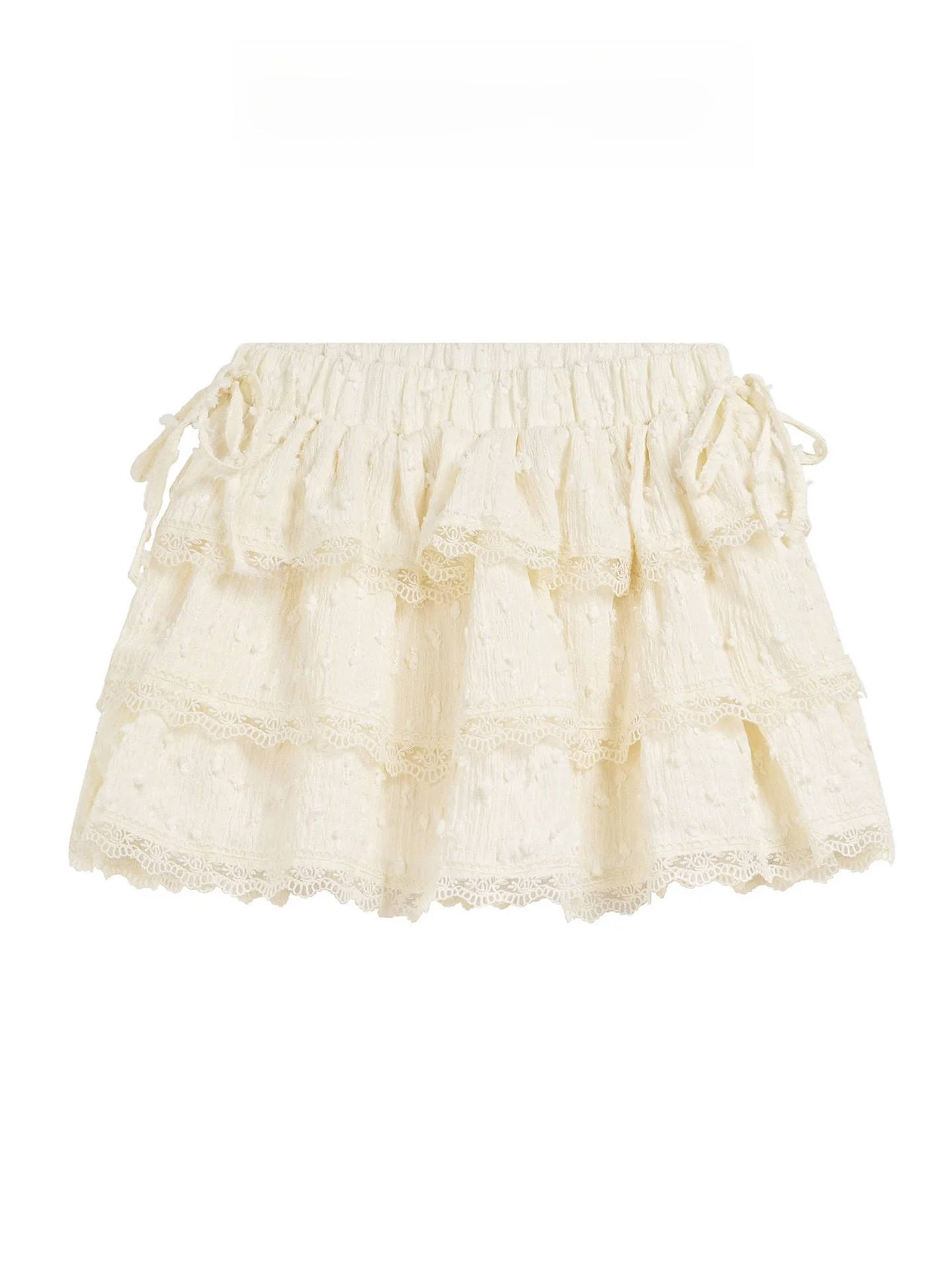 

Sweet Gentle White Lace ort Skirt Women's Autumn Winter Puffy A-Line Skirt Anti-Light High Waist Knot Skirt