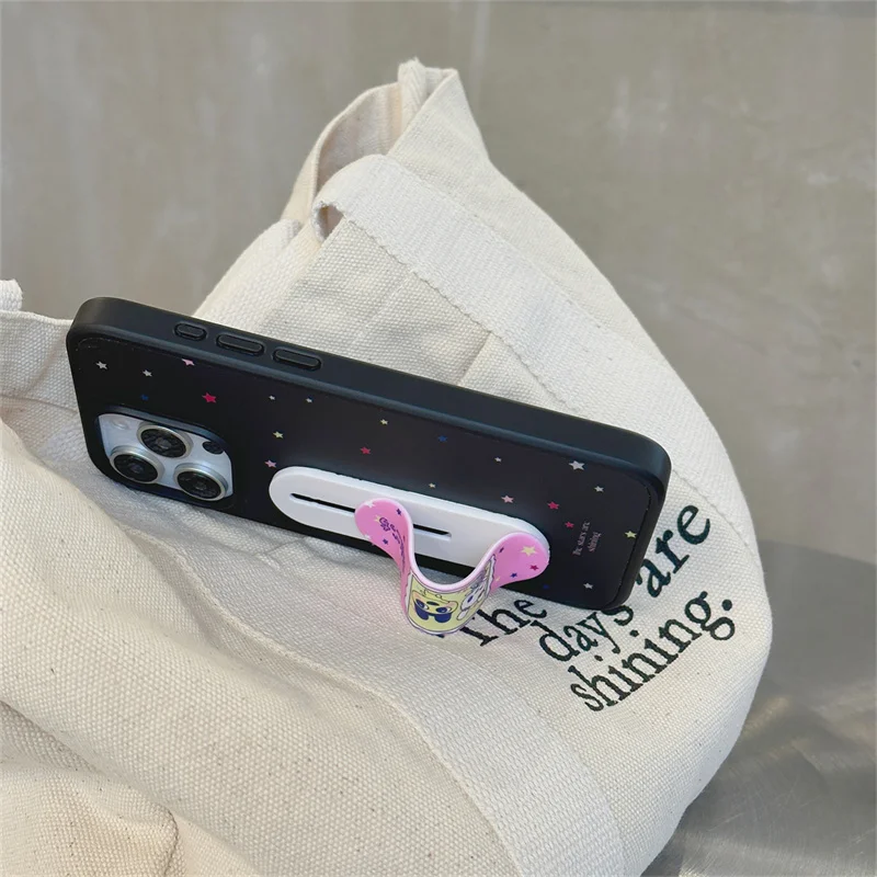 Cute Little Star Phone Case For iPhone 16 Pro 15 Pro Max Cover with Sticking Plaster Stand Hard Cases For 14 Pro 16Pro Max Funda