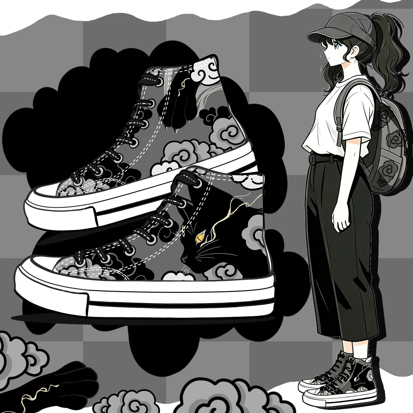 

Amy and Michael Original Design Fashion Women Sneakers Girls Students High Top Canvas Vulcanized Shoes New Graphic Print Shoes