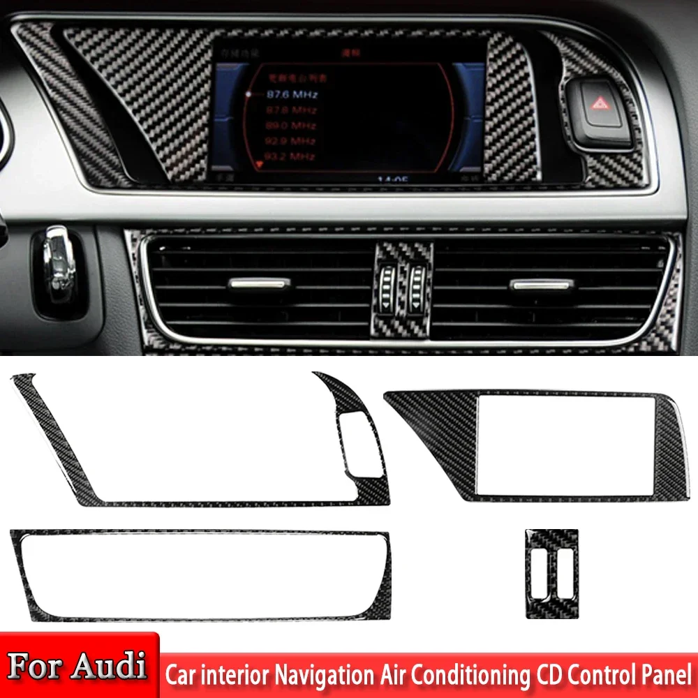 Naklejka dekoracyjna z prawdziwego włókna węglowego na panel sterowania nawigacją, klimatyzacją i CD do Audi A4 A5 B8 Q5, wersja LHD i RHD.