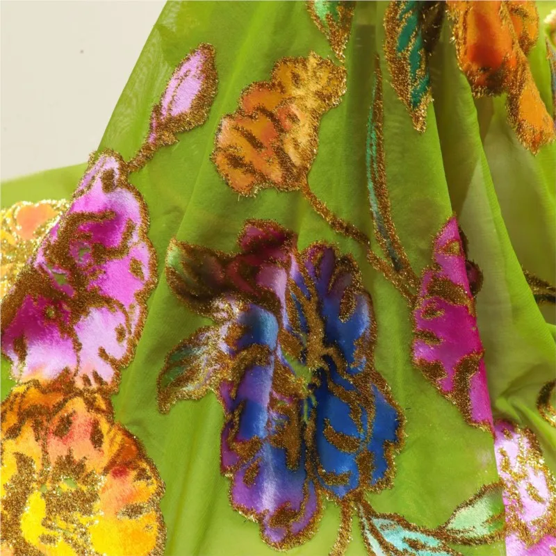 Woven velvet jacquard positioning hand-painted fabric for high-end dress and cheongsam