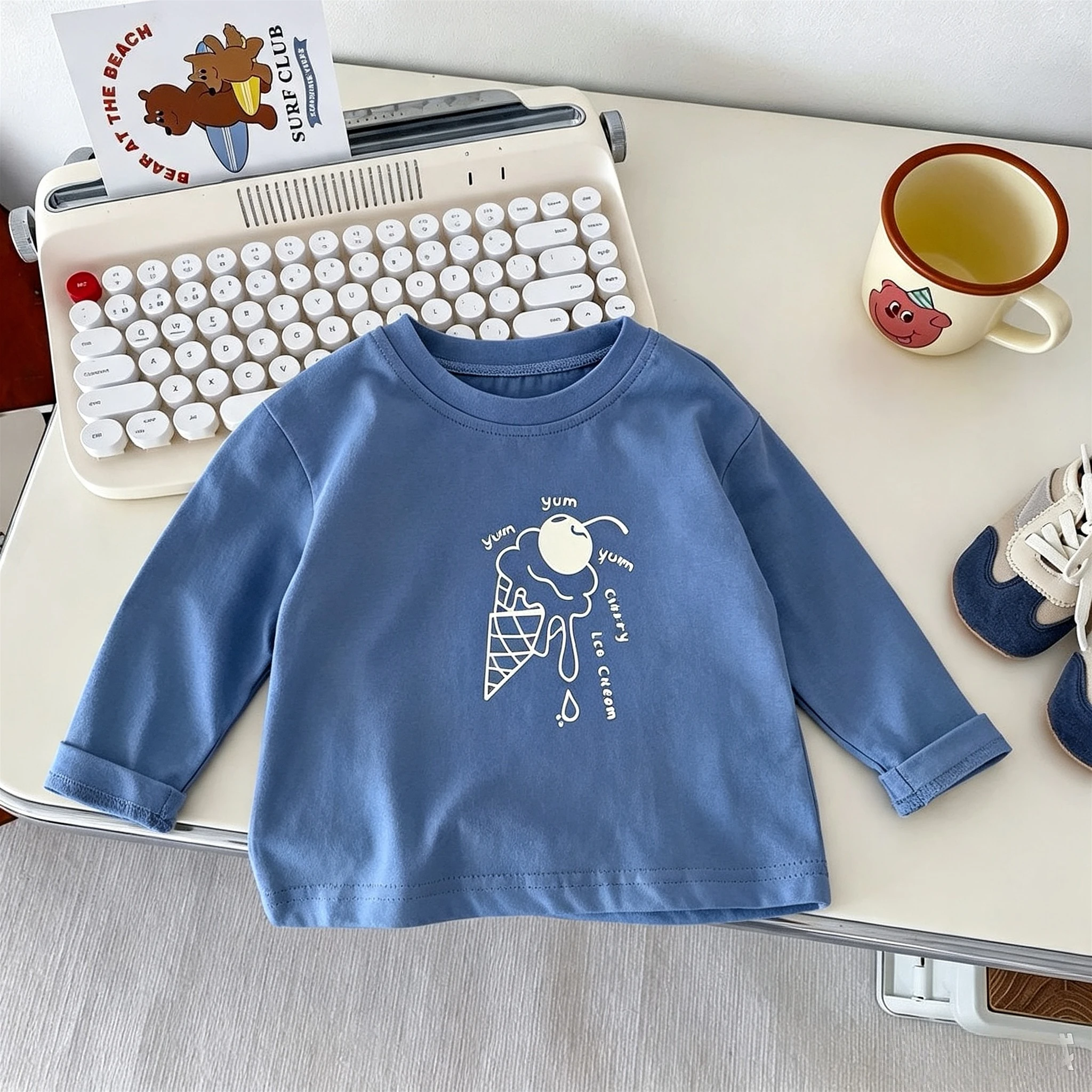 Simple Fashion Versatile Children Long Sleeve Tshirt Tops Spring Autumn Clothes Casual Base Shirt Crewneck Pullover Kids Blouse