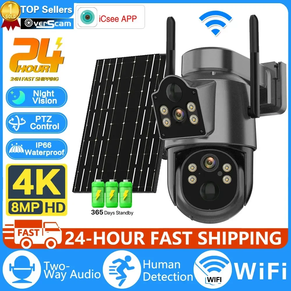 

8MP Low Power Solar Camera WiFi Outdoor Wireless Two-Way Audio Night Vision Surveillance Security Protection CCTV PIR IP Camera