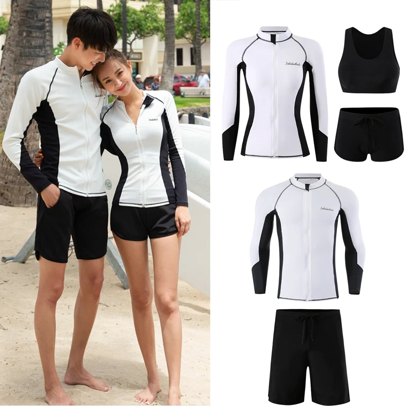 Rash Guard Long Sleeve Swimwear Women 2025 Patchwork Couple Two-Piece Swimsuit Men Surfing Swimming Suit Beach Diving Bath Suit