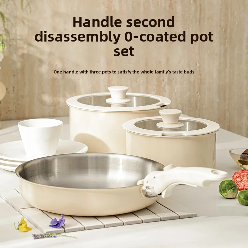 

ZML304 three-layer steel removable handle household cover pot thickened flat bottom portable soup pot wok
