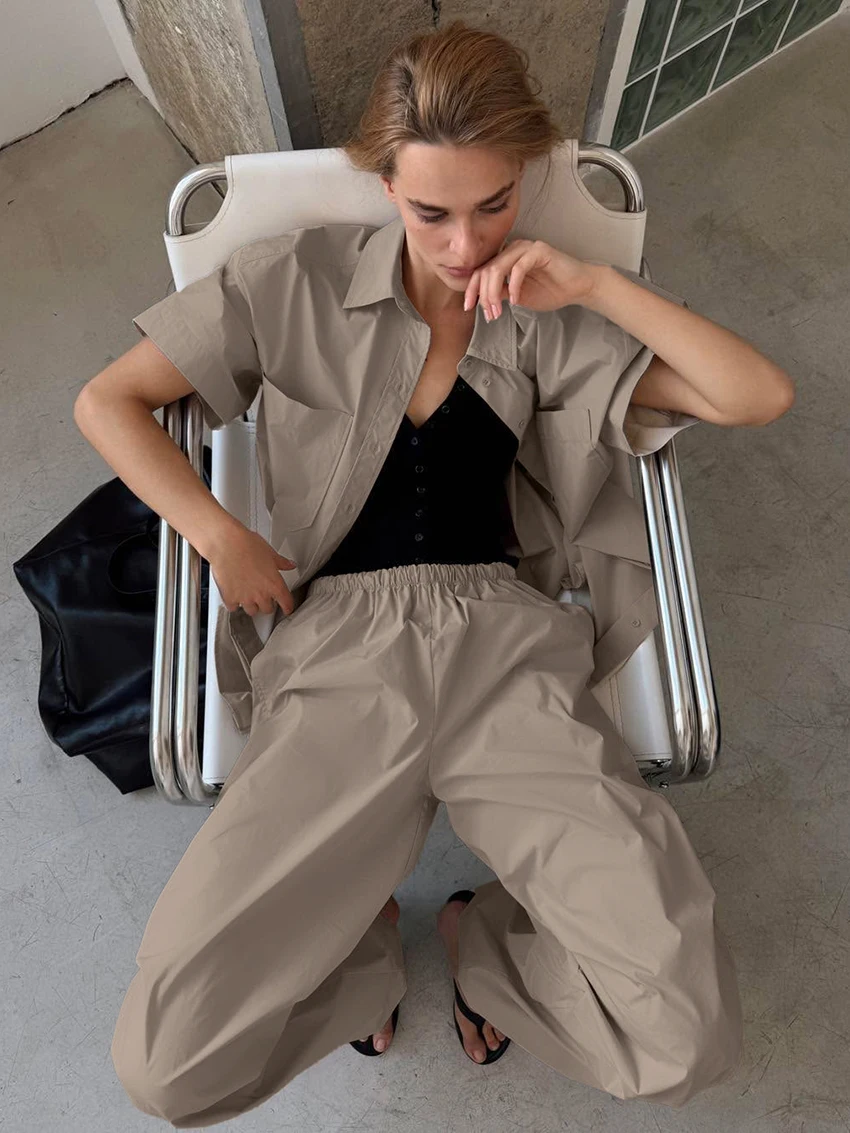 Marthaqiqi Cotton Ladies Sleepwear Set Half Sleeve Nightgowns Turn-Down Collar Nightwear Pants Casual Female Pajama 2 Piece Suit