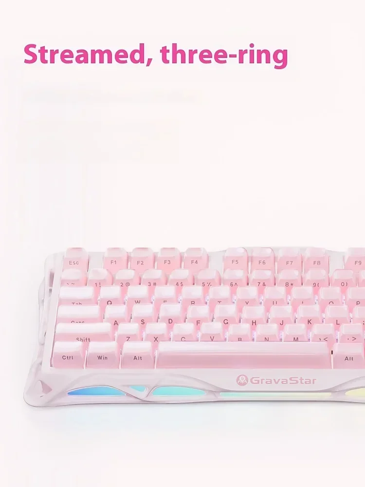 GravaStar Rose Powder K1 لوحة مفاتيح ميكانيكية للألعاب لاسلكية 79 مفتاح RGB بلوتوث 2.4G غطاء مفاتيح سلكي وردي قابل للتبديل السريع لوحة مفاتيح الألعاب