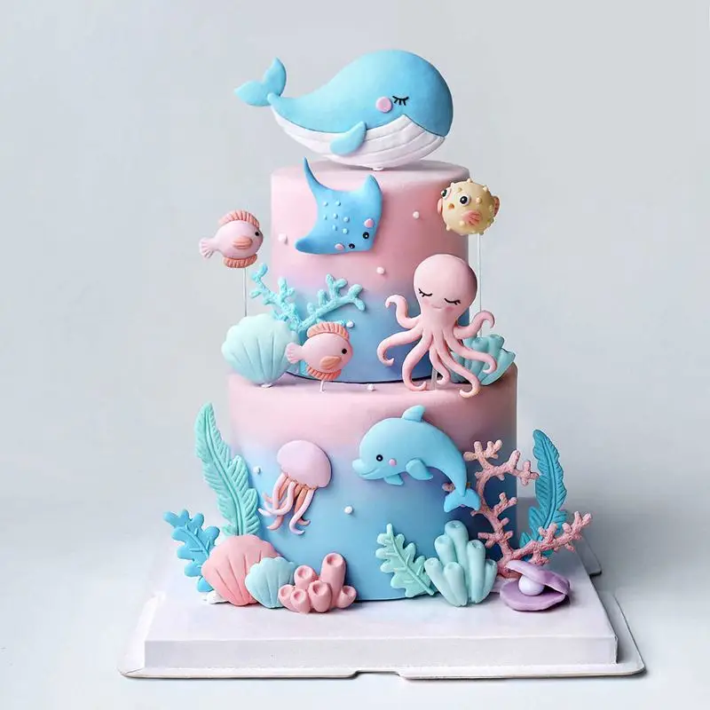 Sob o mar decoração do bolo oceano animal bolo topper crianças menina coral concha peixe mar tema chá de bebê criança festa de aniversário fornecimento