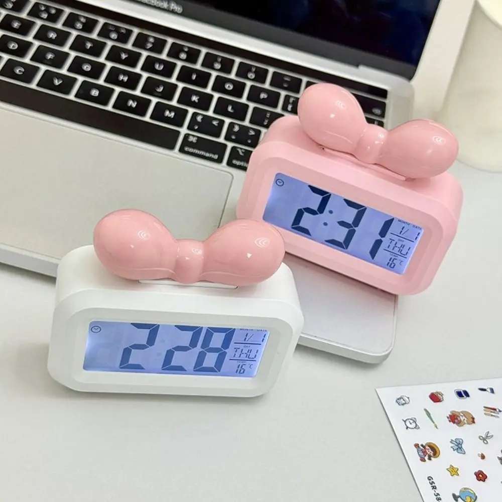 Bowknot LED Digital Clock Temperature Detection with Night Light Alarm Clock Gift Multifunctional Desktop Clock