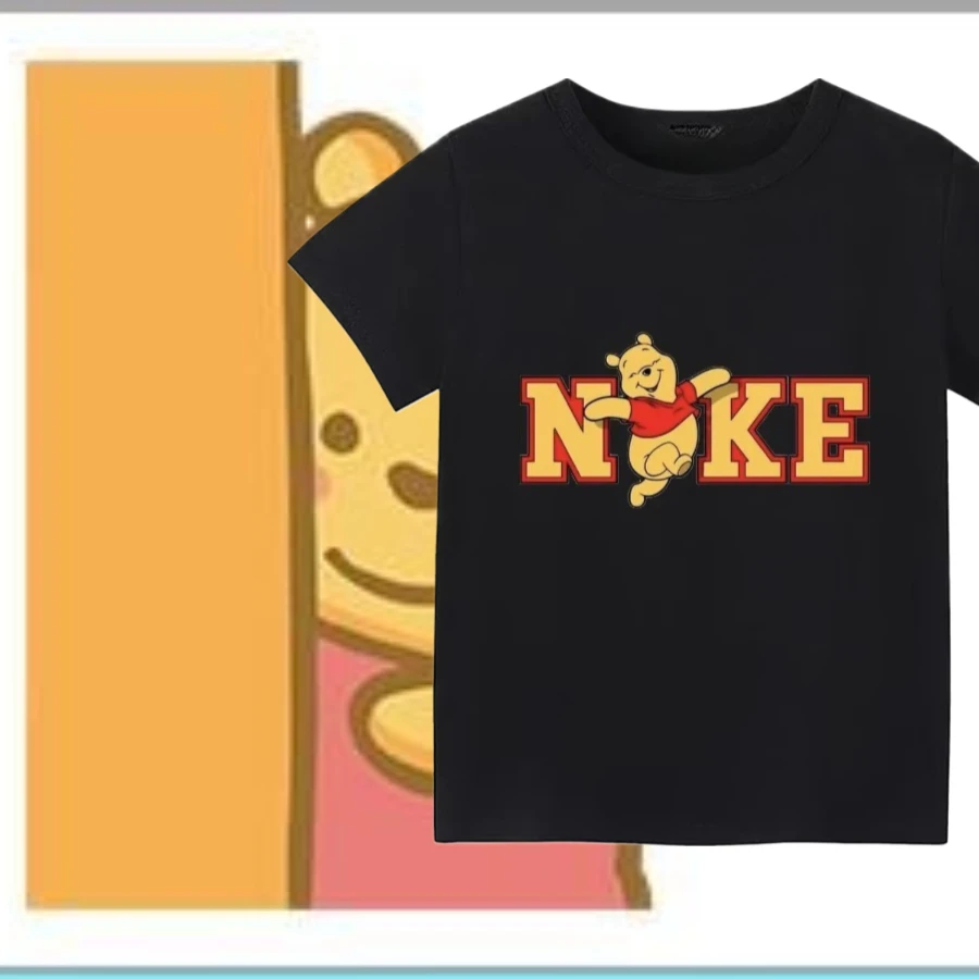 

Disney Autumn New Cartoon Bear Fun Letter Printed Women's Refreshing and Simple Daily Versatile Cotton T-shirt