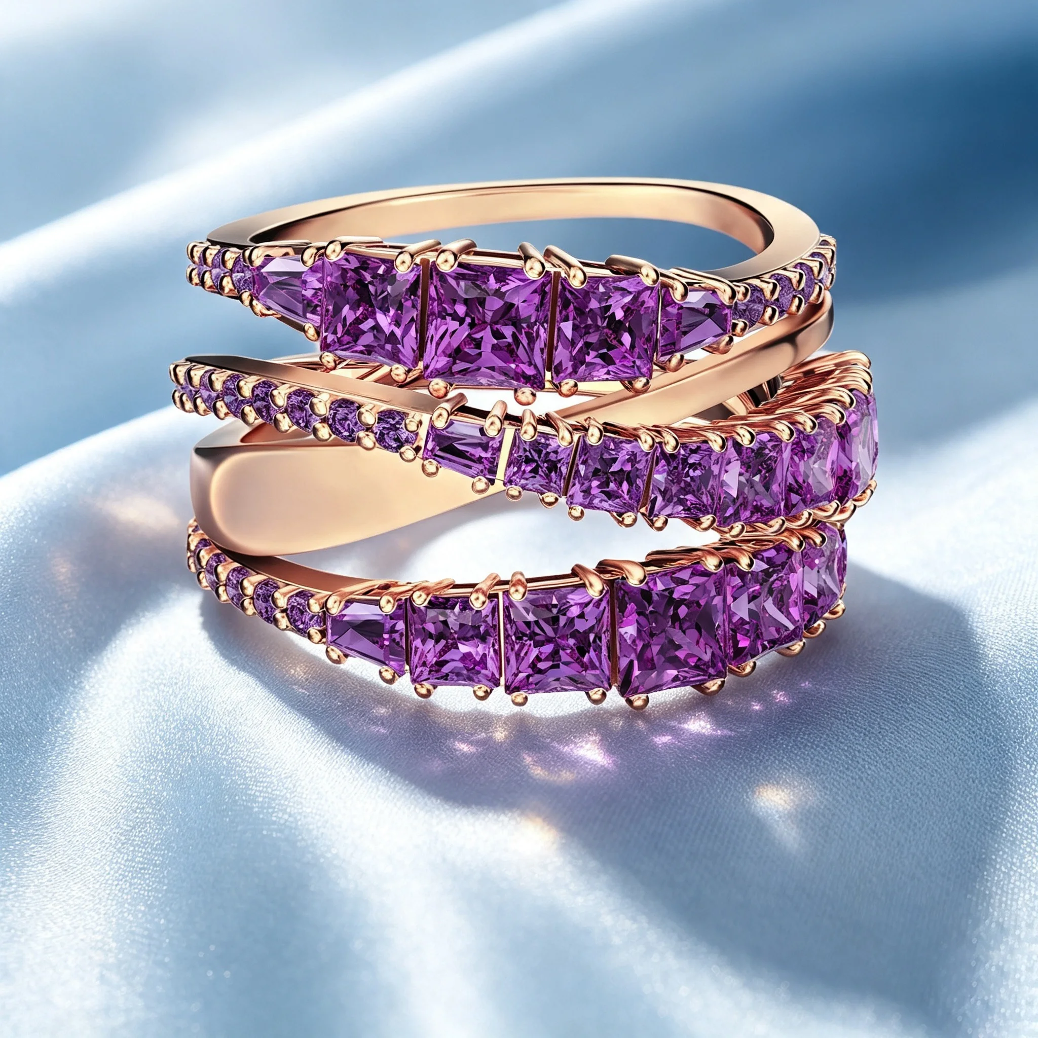 Women's Multilayer Stackable Open CZ Butterfly Floral Ring