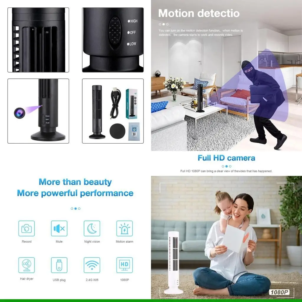 

U55C Невидимая камера домашнего мониторинга, интегрированная с настольным вентилятором 1080P, видеообнаружение движения, ночные