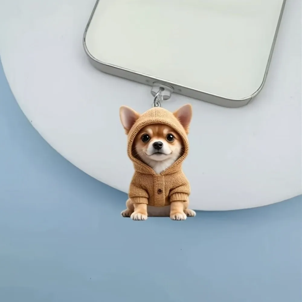 2D Flat Cartoon Dog Anti Dust Plug Suitable For iPhone Protection Stopper Accessorie For Type-C Mobile Phone Dust Plug Pendant