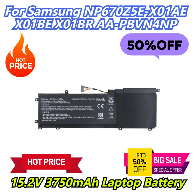 

15.2V 3750mAh Laptop Battery For Samsung NP670Z5E-X01AE X01BE X01BR AA-PBVN4NP